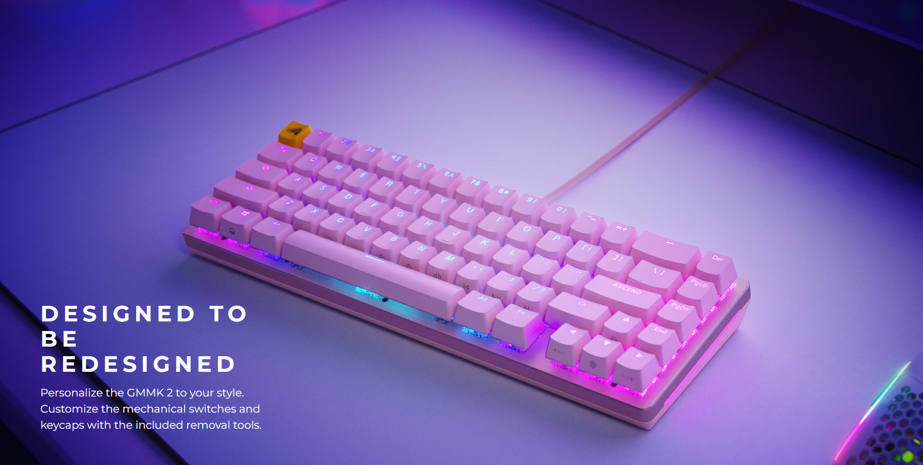 A large marketing image providing additional information about the product Glorious GMMK 2 Compact Mechanical Keyboard - Pink (Barebones) - Additional alt info not provided